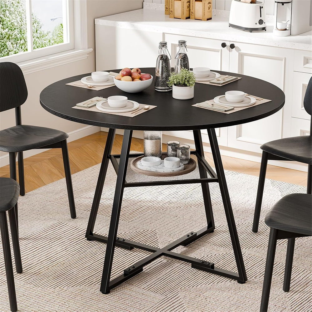 DUMOS 42" Round Dining Table with Storage, Circle Kitchen Table for 4-5