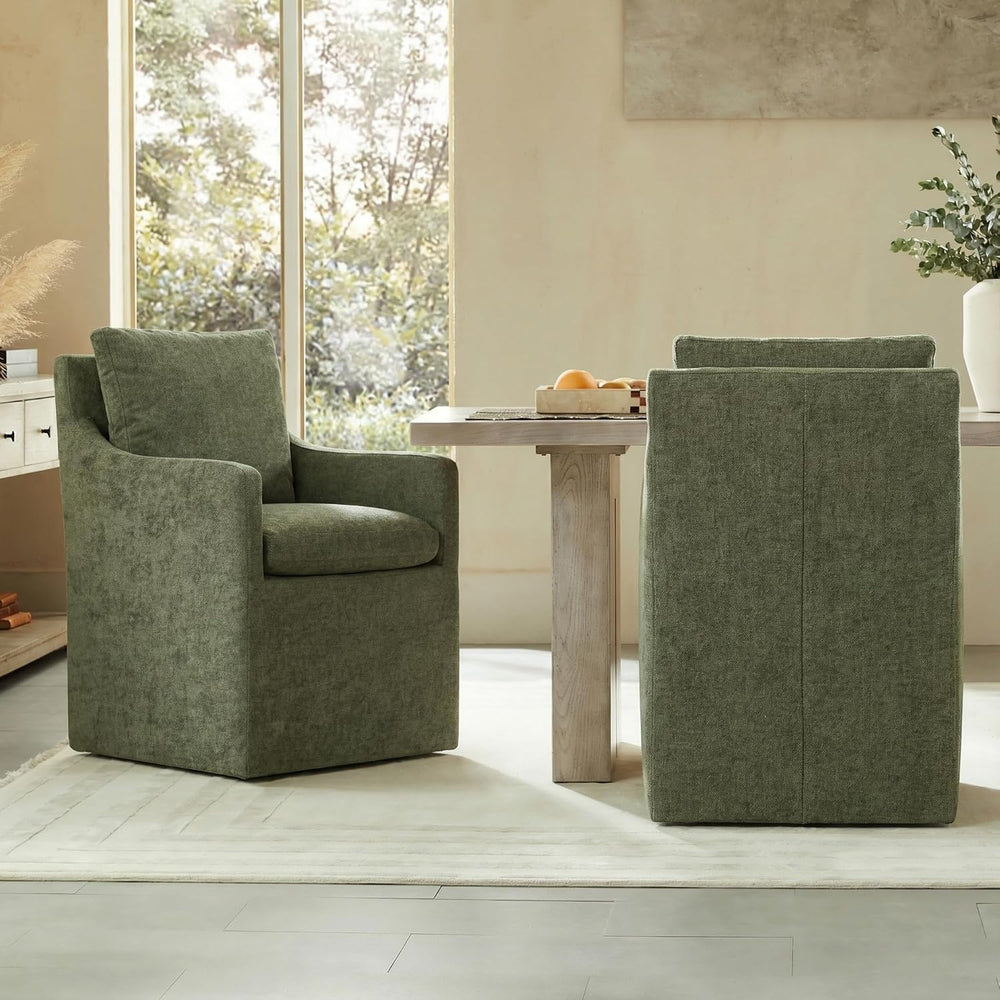 KISLOT Upholstered Dining Chairs with Casters, No Assembly Modern Accent Armc...