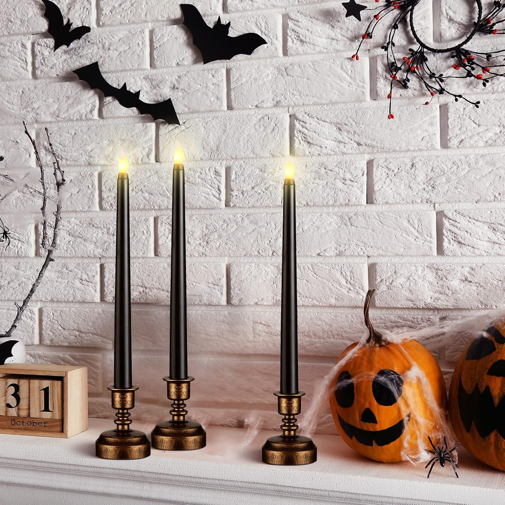 Fumete 16 Pcs Halloween Black Flameless Candles, with Gold Base