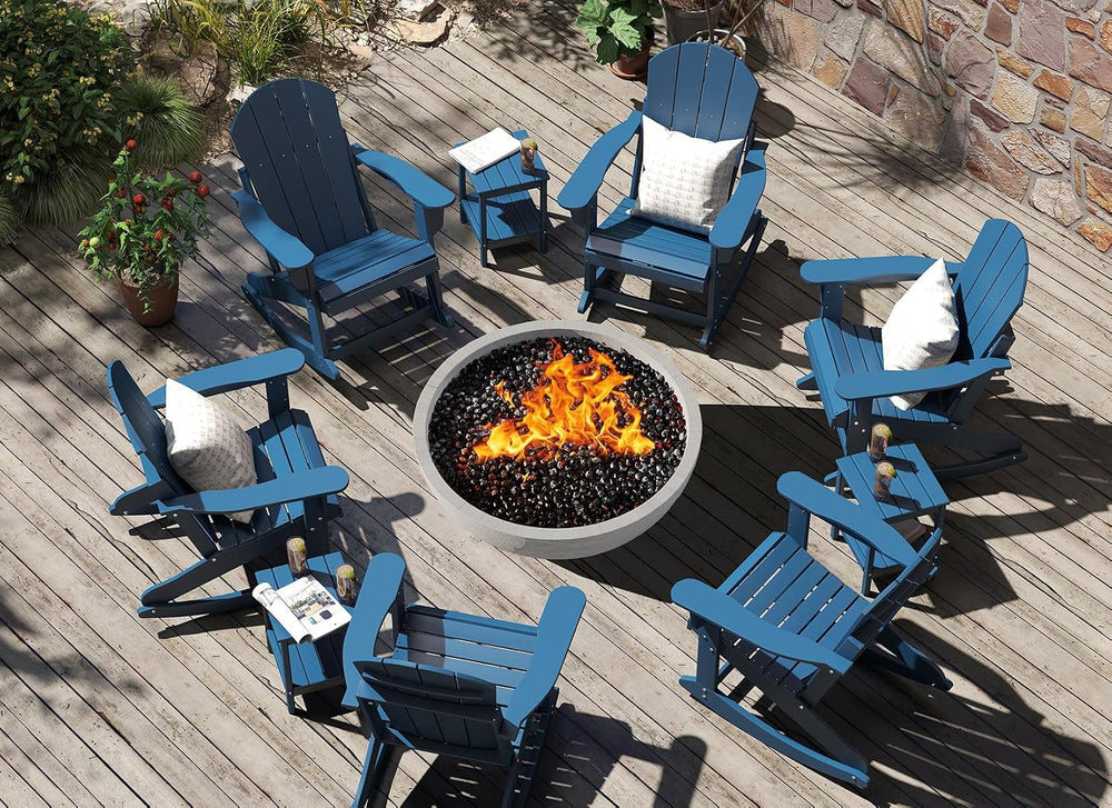GREENVINES Adirondack Rocking Chairs Set of 2, HDPE Outdoor Rockers, Blue
