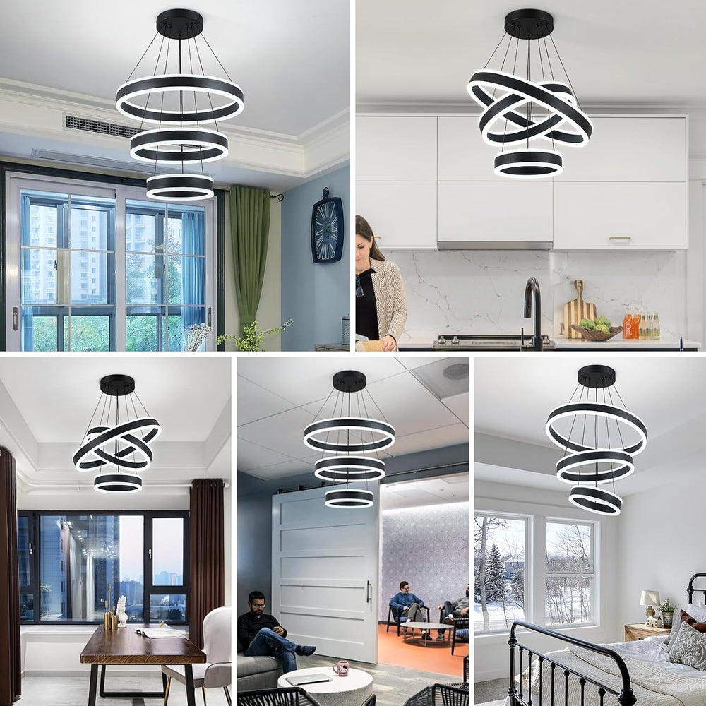 O'NEELDY Modern LED Chandeliers Adjustable Hanging Black Pendant Light Fi...