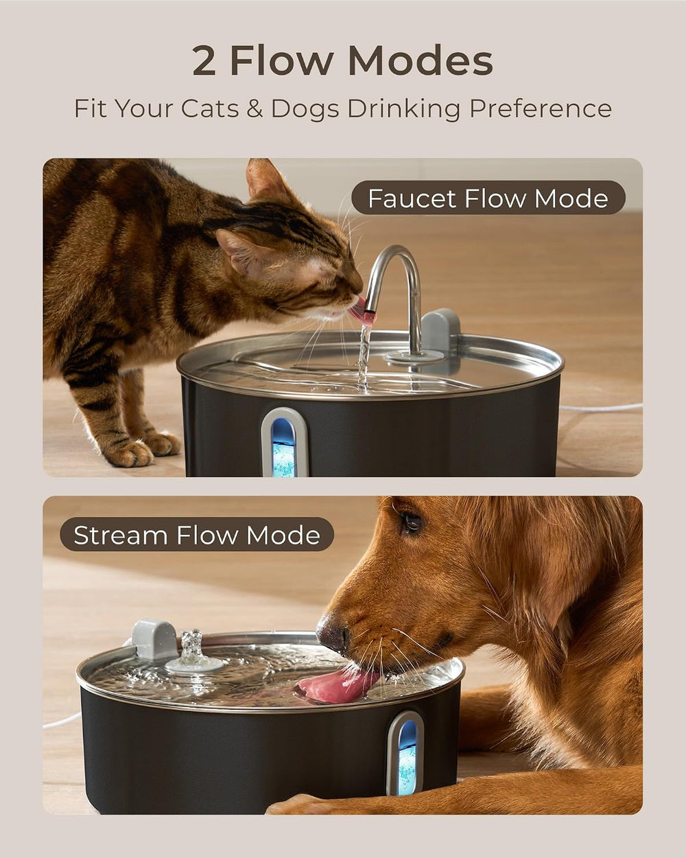 Smartoo 7L/236oz Stainless Steel Large Dog Water Fountain Matte Black