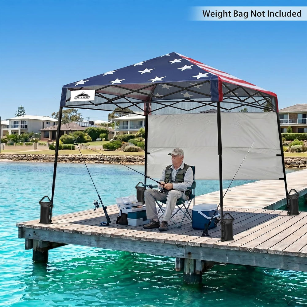 EAGLE PEAK 8x8 Pop Up Canopy Tent, Compact Backpack Canopy, American Flag