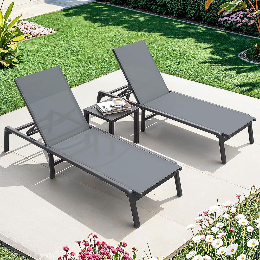 Aluminum Chaise Lounge Chair Outdoor for Outside Poolside, 1PC, Grey