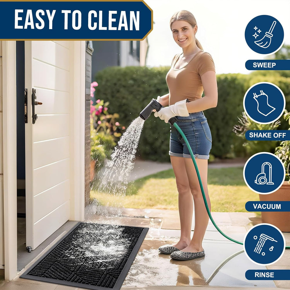 Smiry Front Door Mat Outside Entrance, Low Profile Rubber Doormat, 47x17