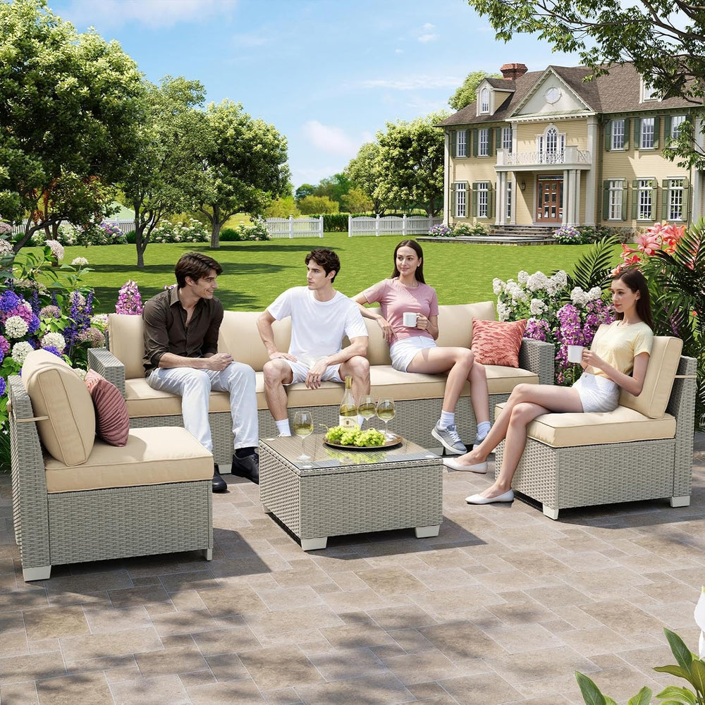 7 Pieces Outdoor Patio Furniture Set, Outdoor Sectional Furniture Set, All-We...