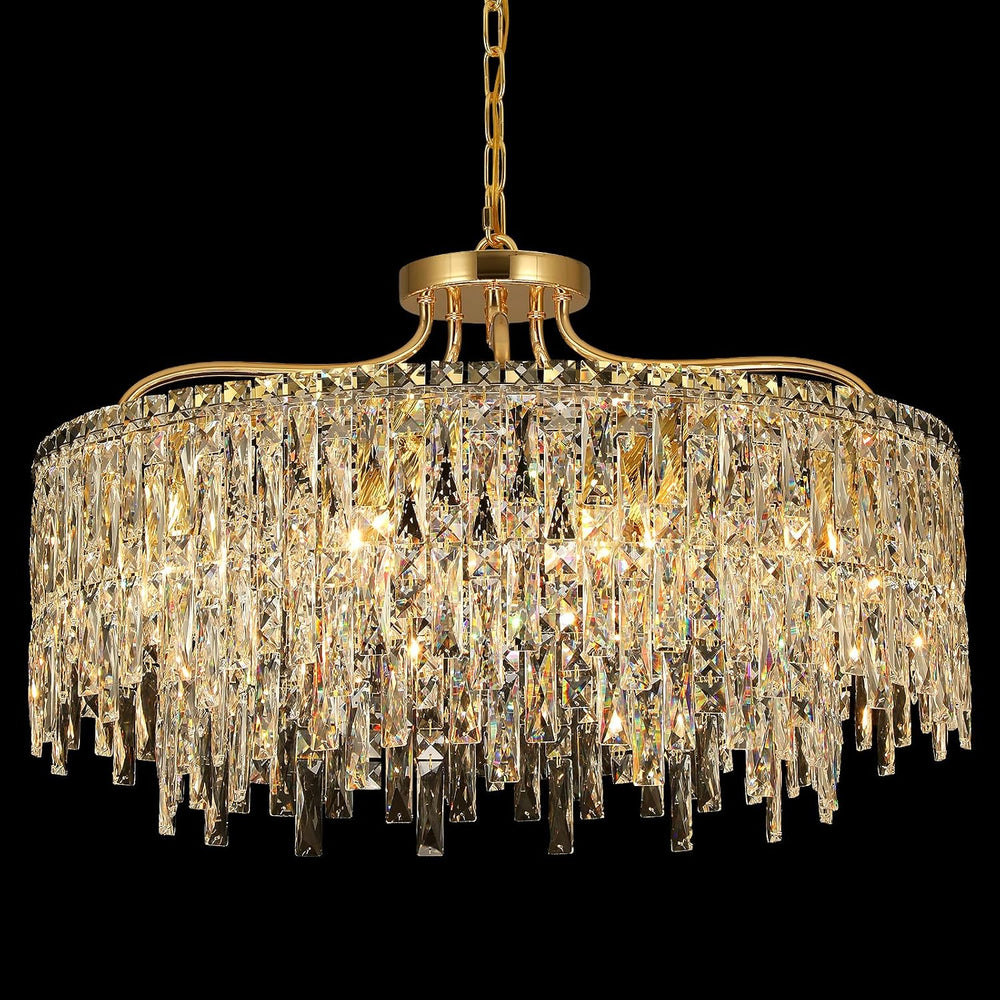 10 Lights Modern Gold Crystal Chandeliers for Dining Room 28"