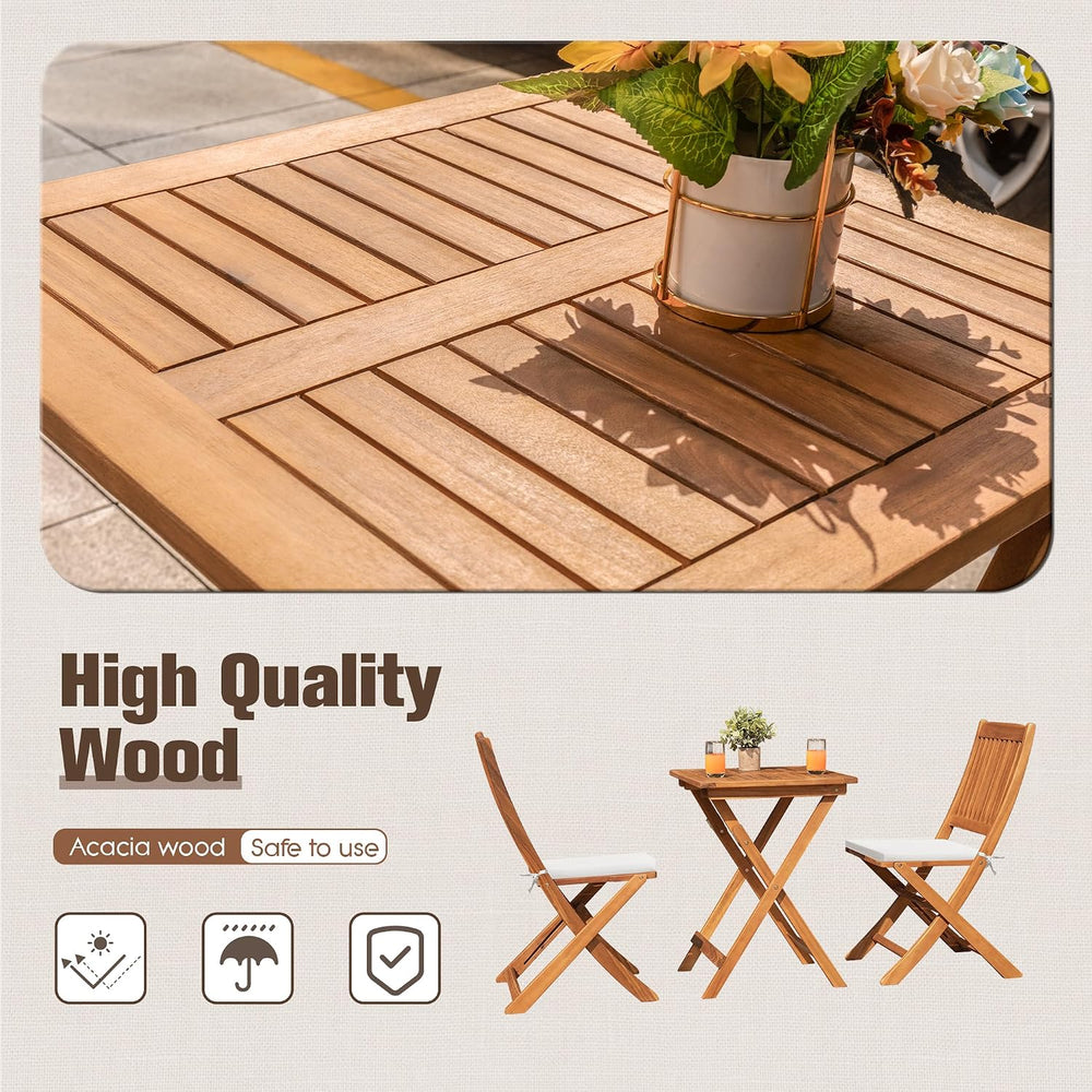 Devoko Outdoor 3 Piece Folding Patio Bistro Set Acacia Wood Bistro Table and ...