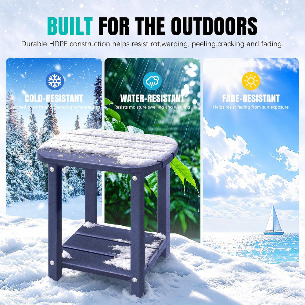 LZRS 2-Tier Patio Side Table, Heavy Duty HDPE Outdoor End Table with Wood Tex...