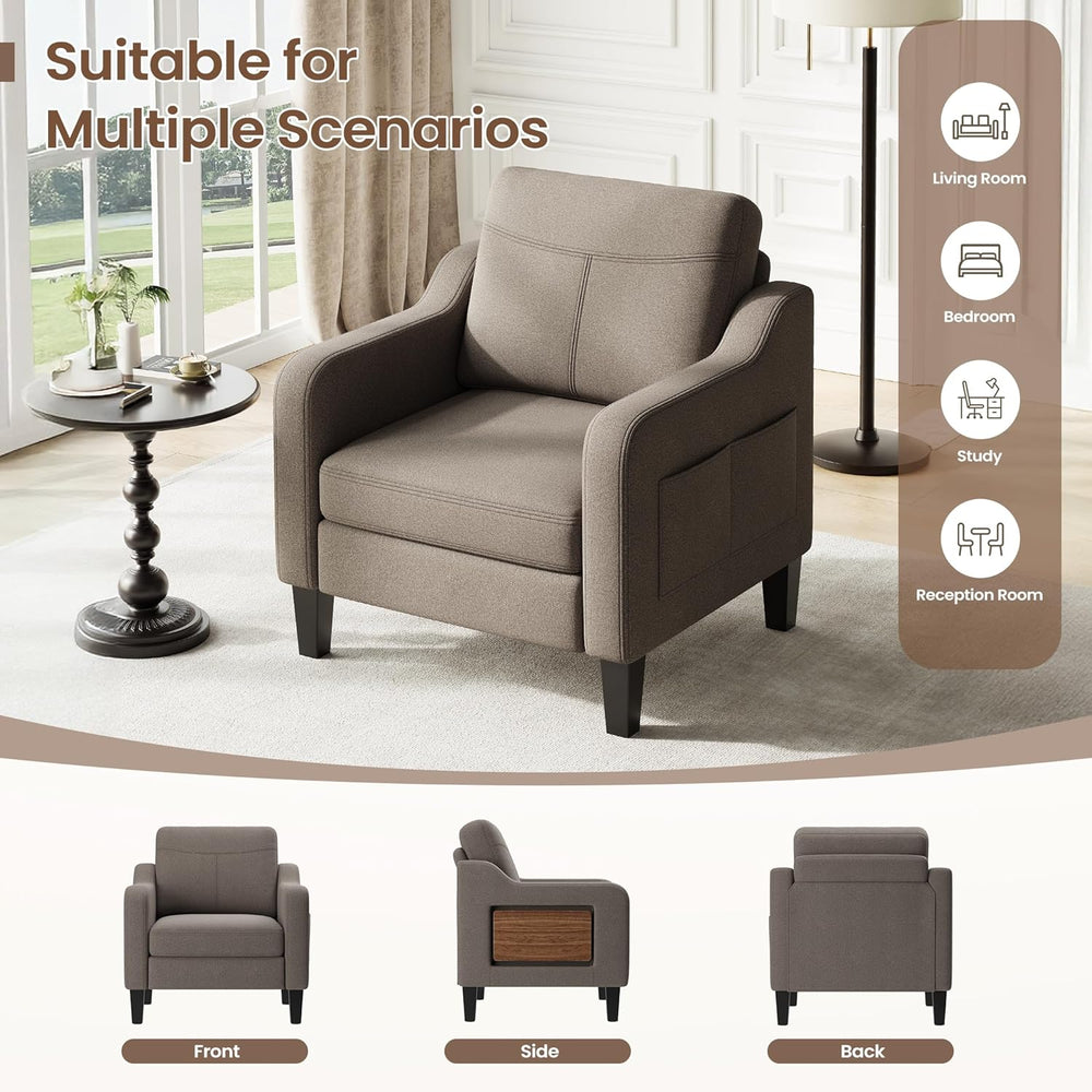 Upholstered Accent Chair with Foldable Side Table for Living Room