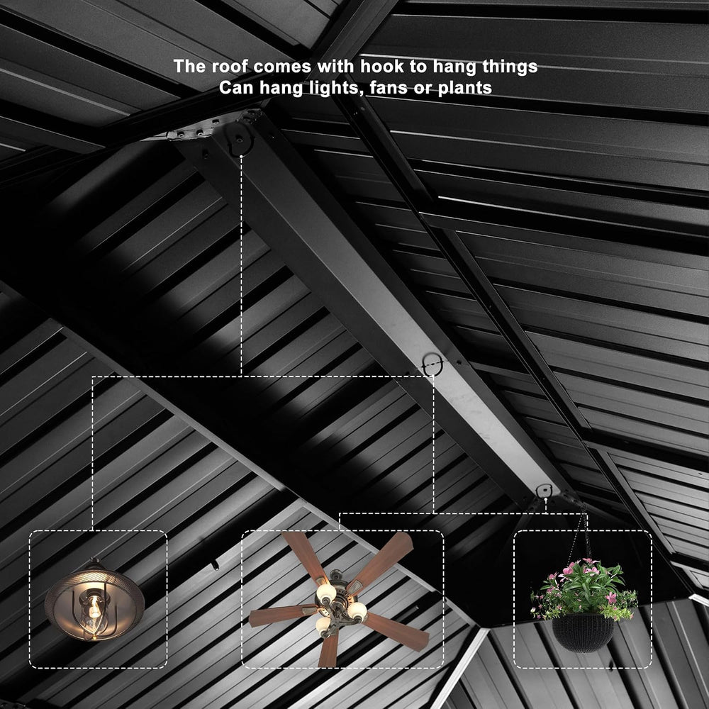 PURPLE LEAF Gazebo 10' X 20' 4.7" Thick Post with Light, Gray