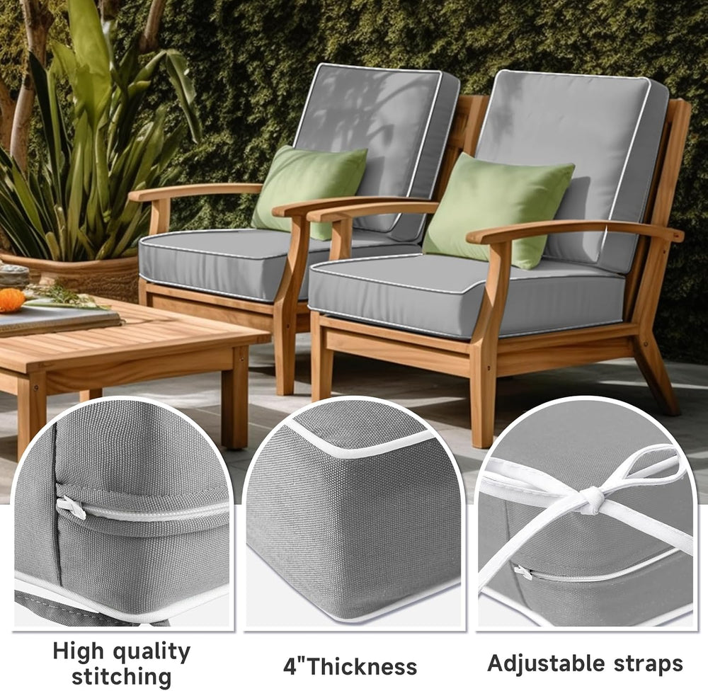 PNP FKJP Outdoor Chair Cushions 20x20x4 Inch Set of 2, Light Gray