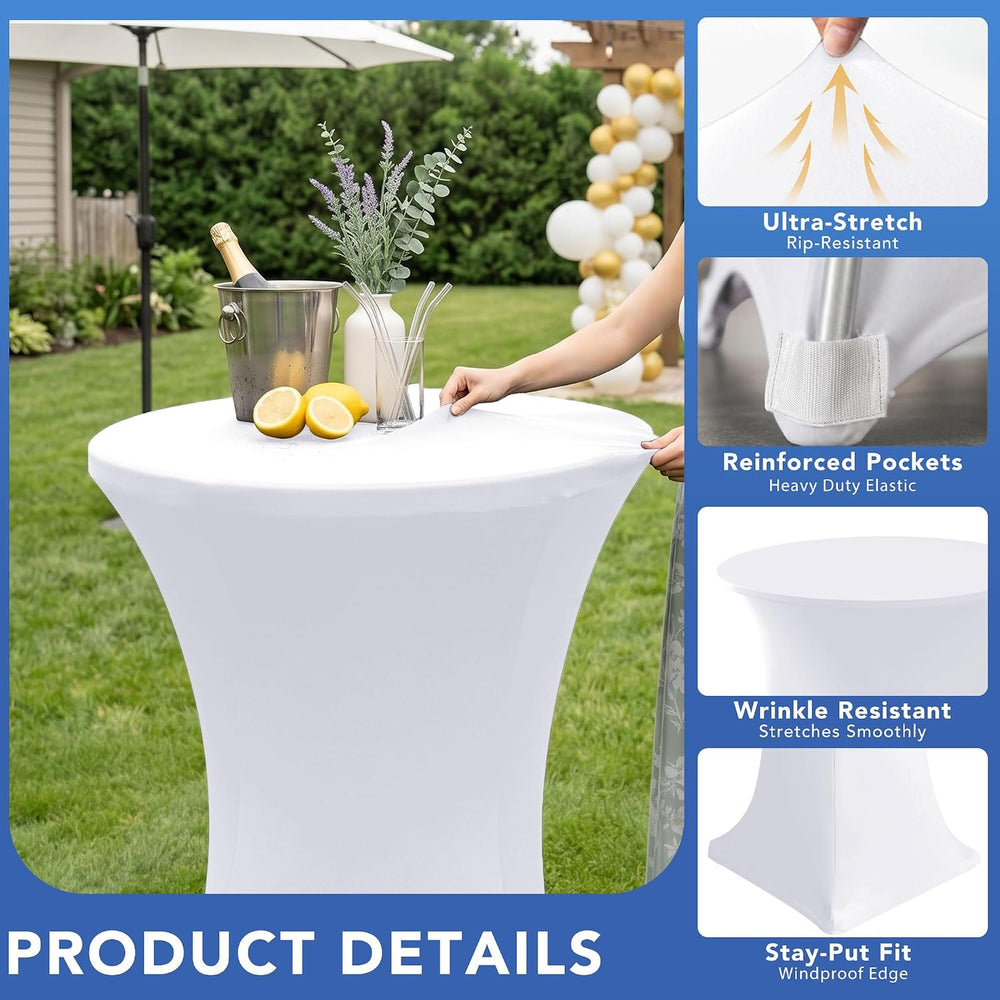 Cocktail Table Covers-White Spandex Round High Top Table Cloths Party