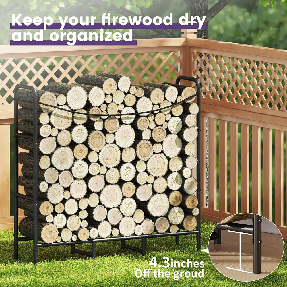 4FT Firewood Rack Outdoor, Adjustable Log Stand for Storage