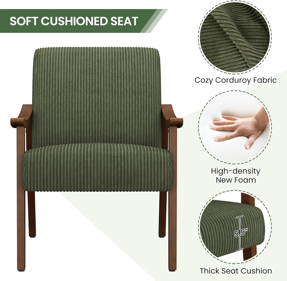 Yaheetech Accent Chairs, Mid-Century Corduroy Fabric Armchairs, Dark Green