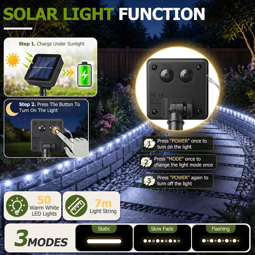14.76 FT Imitation Stone Garden Fence, 1pc Solar Light String, 30pc Clips