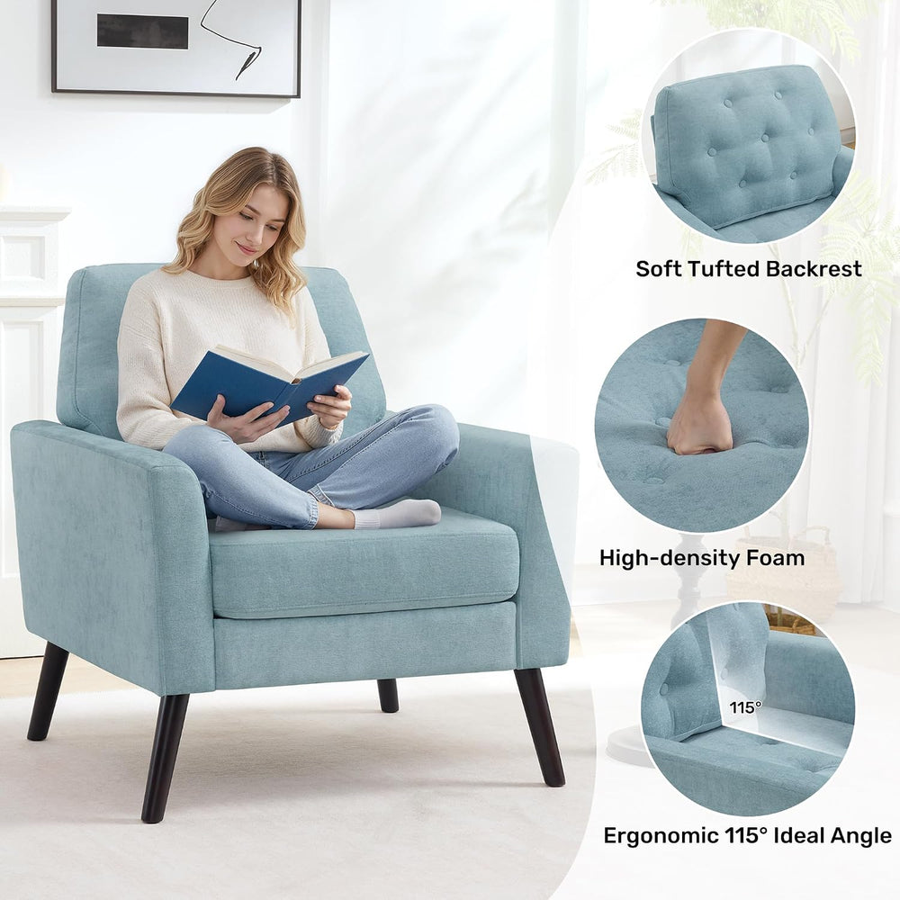 Accent Chair for Living Room, Mid Century Modern Reading Chair, Upholstered A...