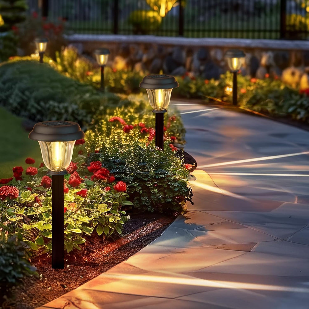 DERAYSION Solar Pathway Lights Outdoor Metal Glass Solar Lights Outdoor