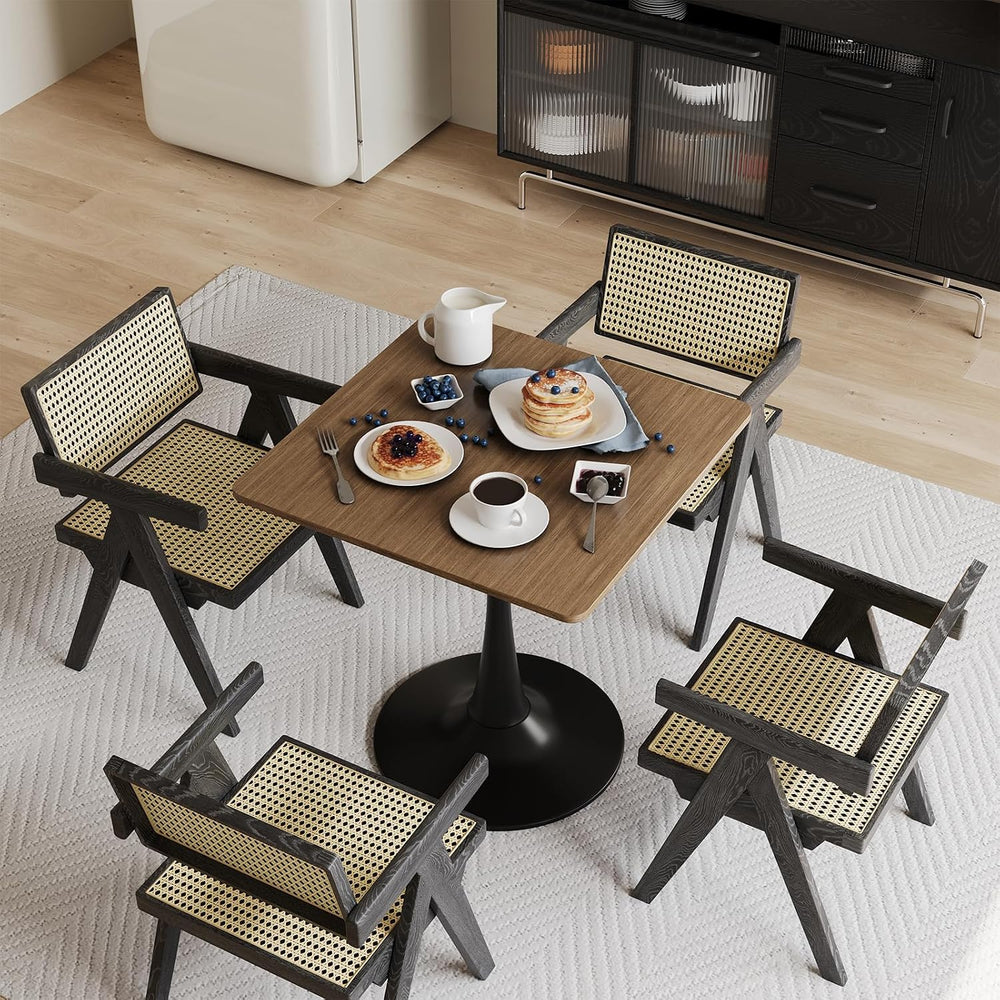 Walnut Square Tulip Table for 2, 24 Inch Small Dining Table with Pedestal