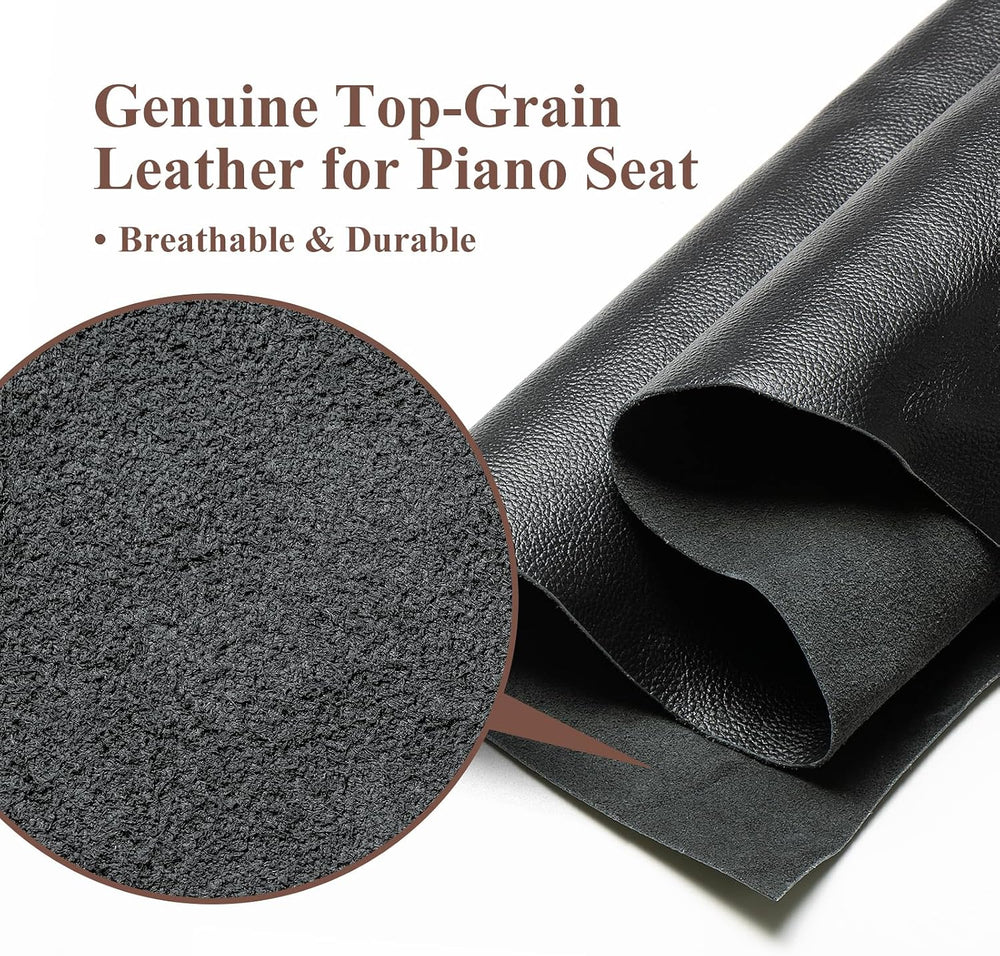 Genuine Leather Duet Piano Bench with Storage,Adjustable Heavy Duty Wooden Do...