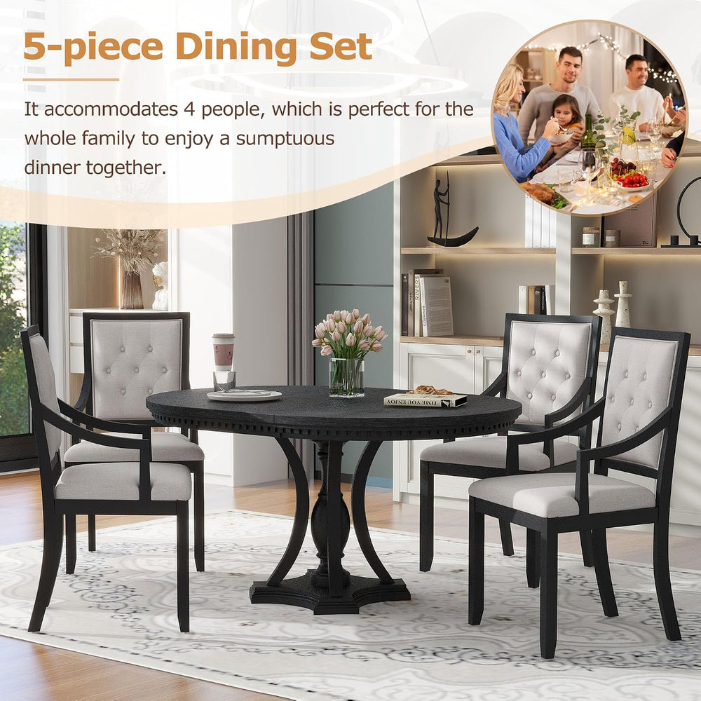 LUMISOL Extendable Round Dining Table Set for 4-6, 42"-58" Round to...