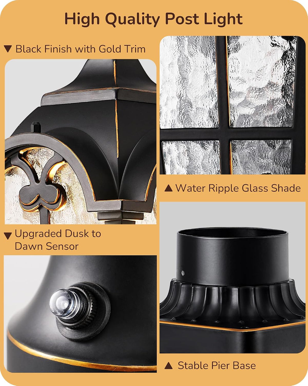 EDISHINE Large Size Dusk to Dawn Outdoor Post Light, 21.9'' H 120V Po...