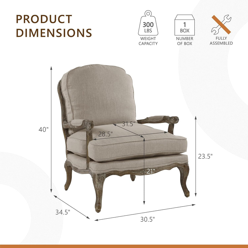 Lexicon French Country Wood Accent Chair, Carved Frame, Neutral