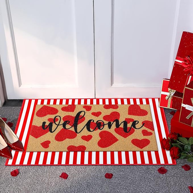 Tinideya 2 Pcs Door Mat Welcome Non Slip Coir Mats Floor Layering Doormats Se...
