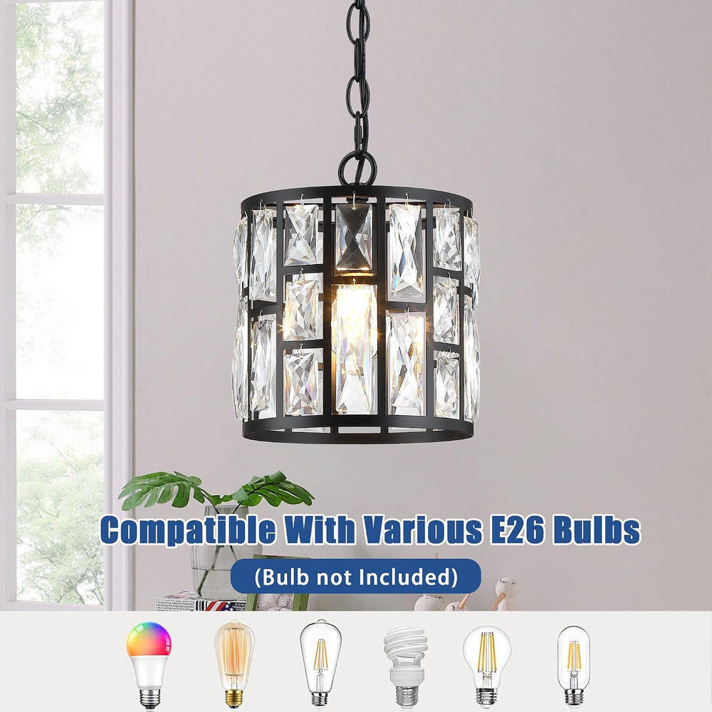 MEXO Modern Crystal Pendant Light,Black Chandelier Light Fixture, Cylinder Ad...