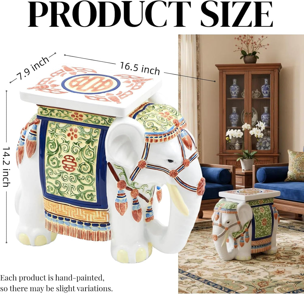 Leinuosen Elephant Garden Stool 16.5 Inch - Resin Elephant Side Table & P...