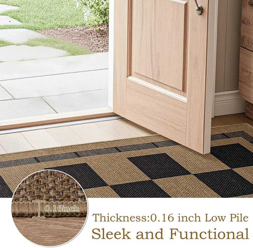 5x7 Checkered Jute Outdoor Rugs, Washable Rug for Living Room Bedroom Patio
