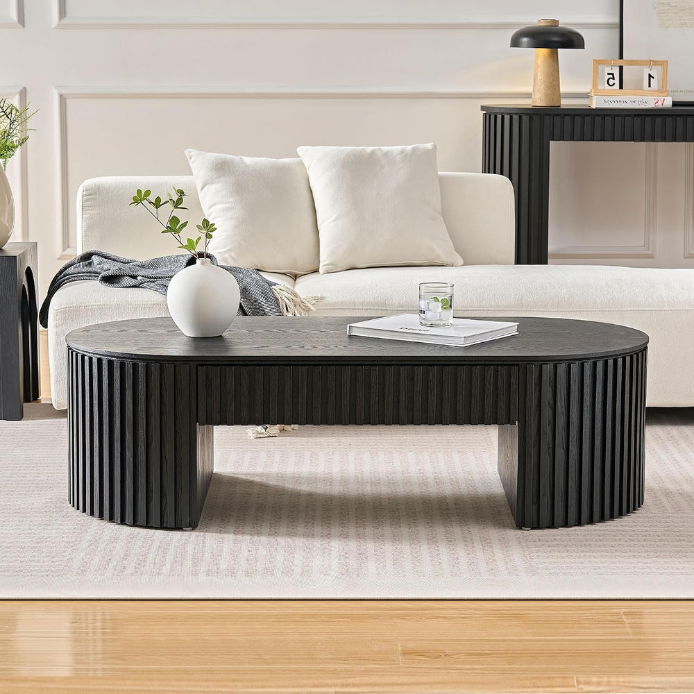 51.18'' Oval Wood Coffee Table with Drawer, Centre Table Tea Table Fl...