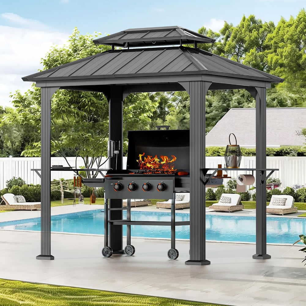 Modern Shade Aluminum Grill Gazebo 6x8 with USB Charging Power Strip, Black
