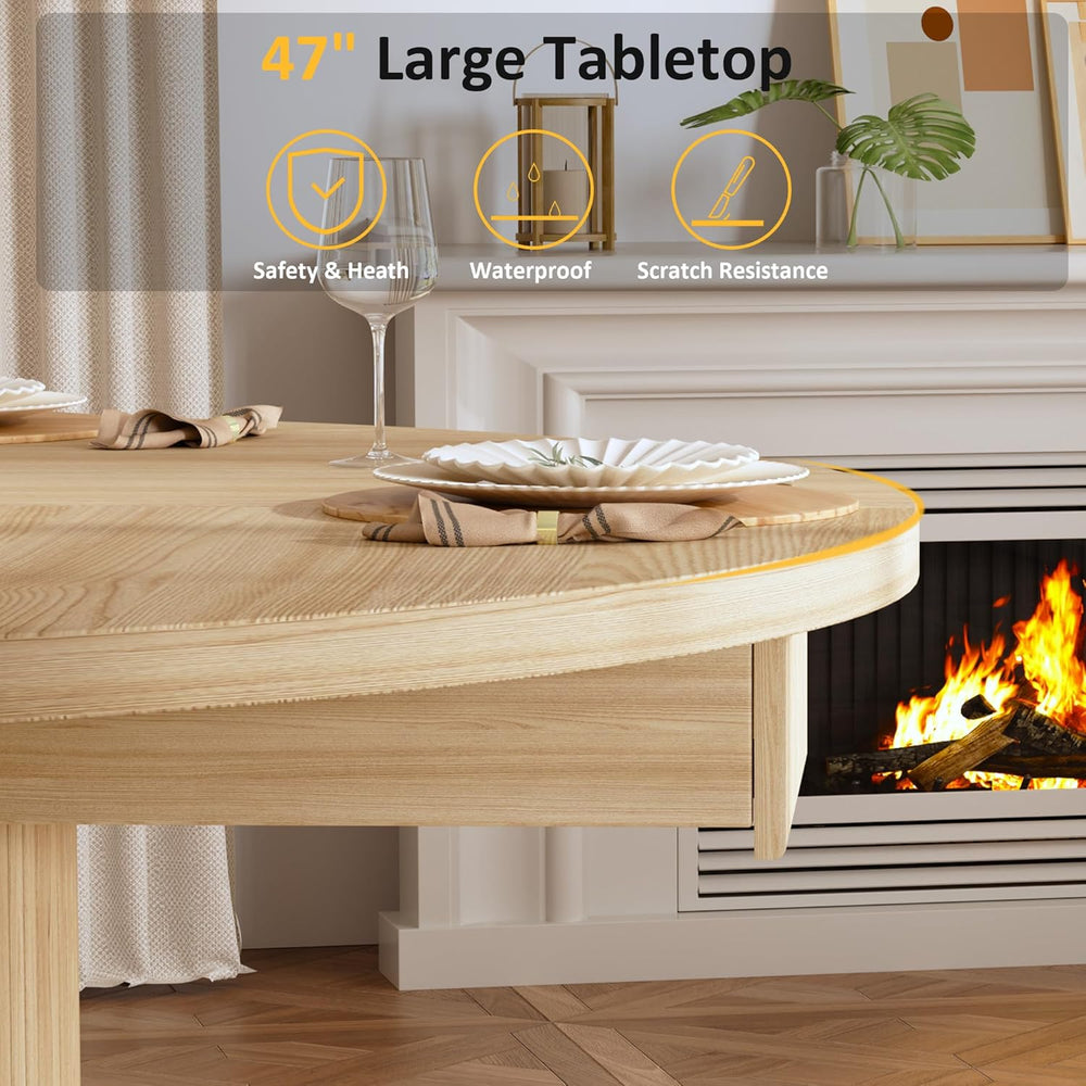 HUAHUU 47.2" Round Dining Table for 4-6, Modern Kitchen Table with 4 Dra...