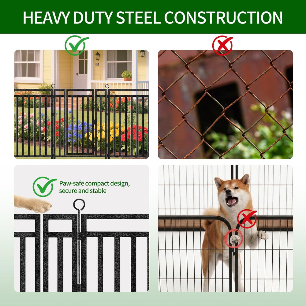 Decorative Garden Fence Metal Dog Fence Outdoor, 40in (H) x 36ft (L), 14 Pane...