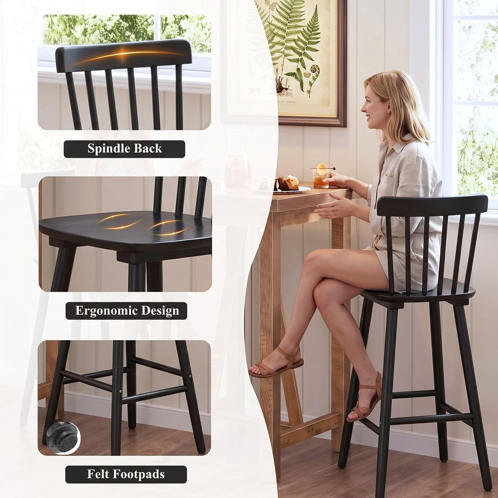 Windsor Bar Stools Set of 2, 26 Inch Counter Height Barstools Wooden Barstool...