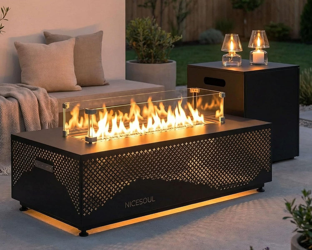 NICESOUL 42'' Outdoor Propane/Natural Gas Fire Pit Table, Rectangle P...