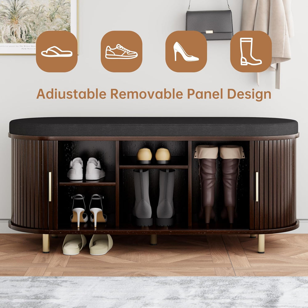 DHH 2-Tier Storage Bench,Wide Shoe Bench with Thickened Padded Seat Cushion, ...