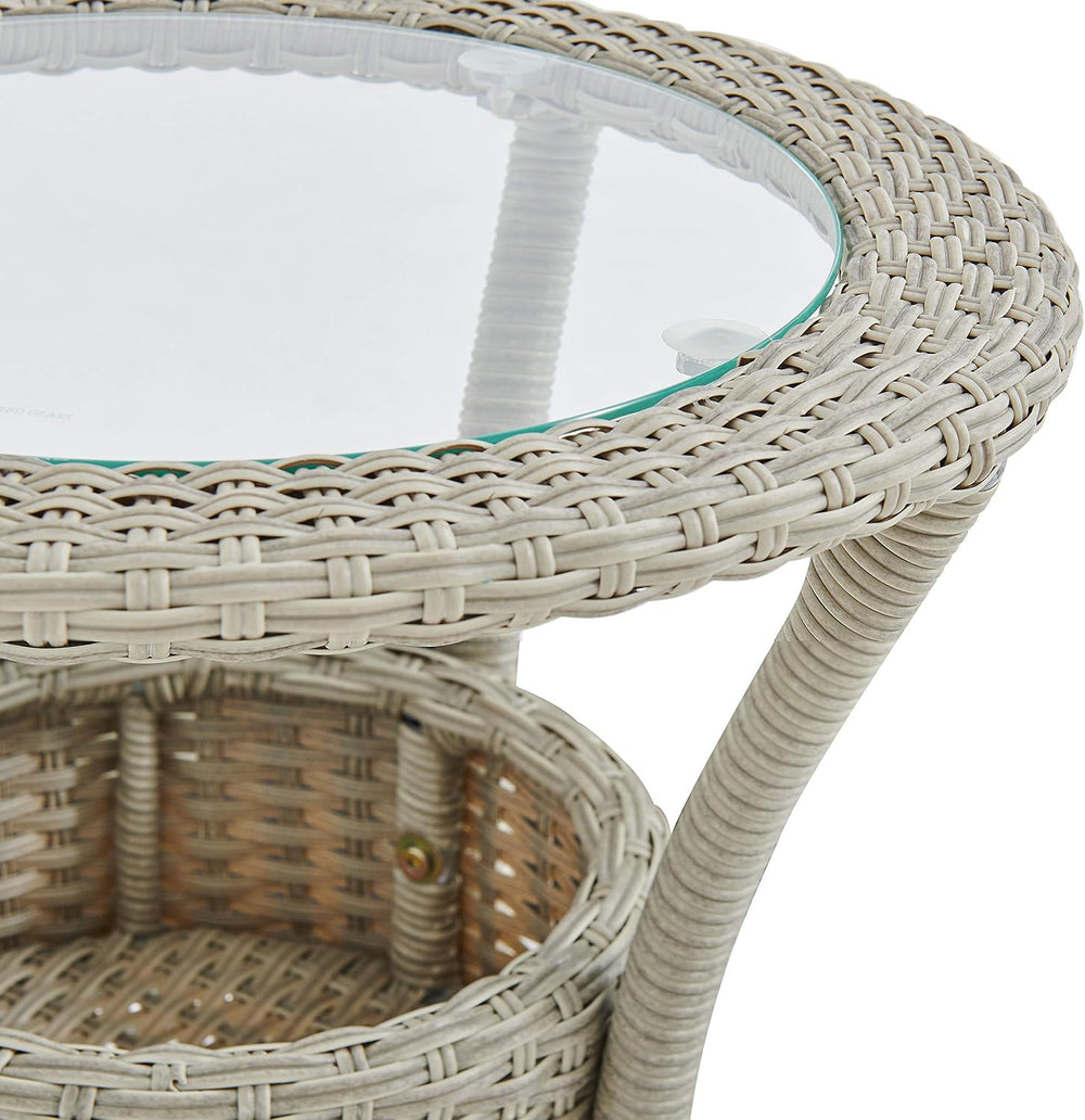 Modern and Weatherproof Haven All-Weather Wicker Outdoor Round Glass-Top Acce...