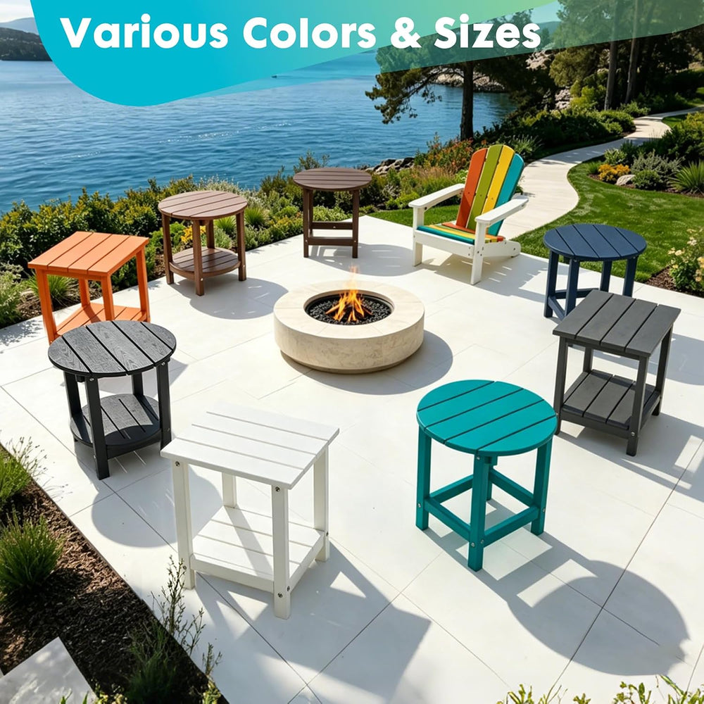Outdoor 2-Tier Square Side Table, Adirondack Weather Resistant Patio End Tabl...