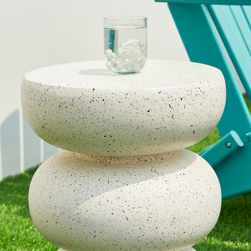 Glitzhome Outdoor Side Table, 18" H Decorative Garden Stool MGO Faux Ter...