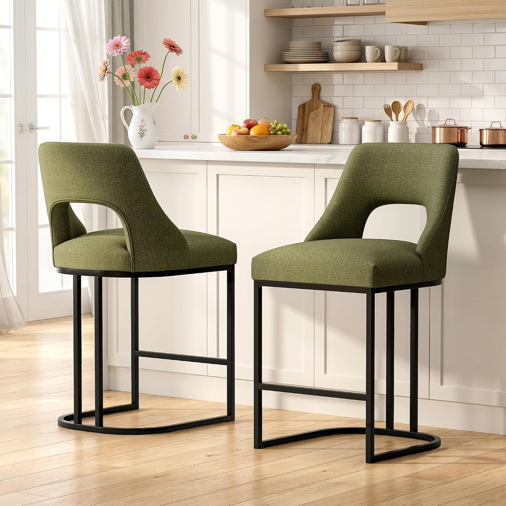 UVV Bar Stools Set of 4, Upholstered Counter Height Bar Stools with Sturdy Me...