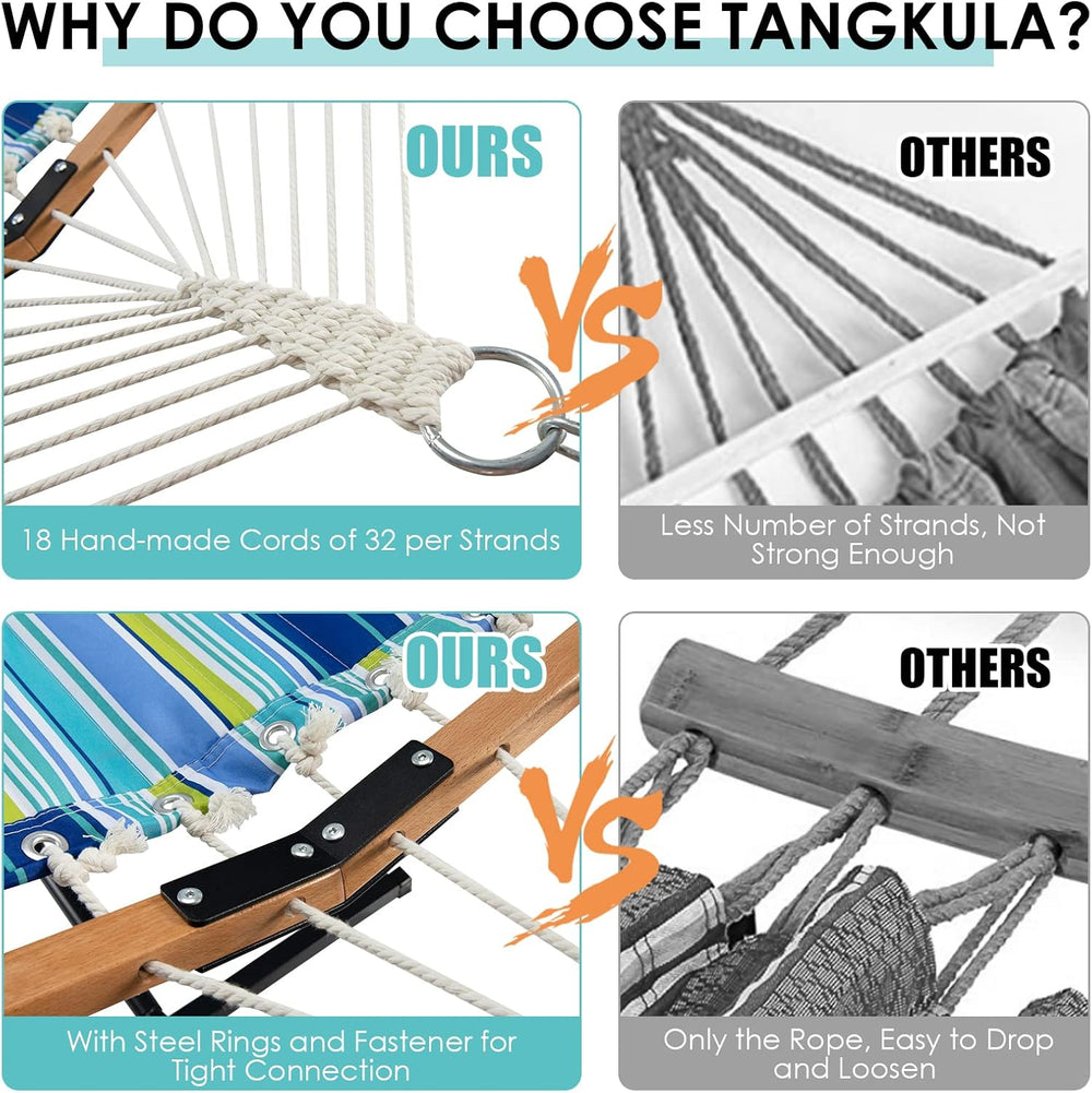 Tangkula 10.5FT Heavy Duty Double Hammock w/Detachable Pillow (Blue+Green)