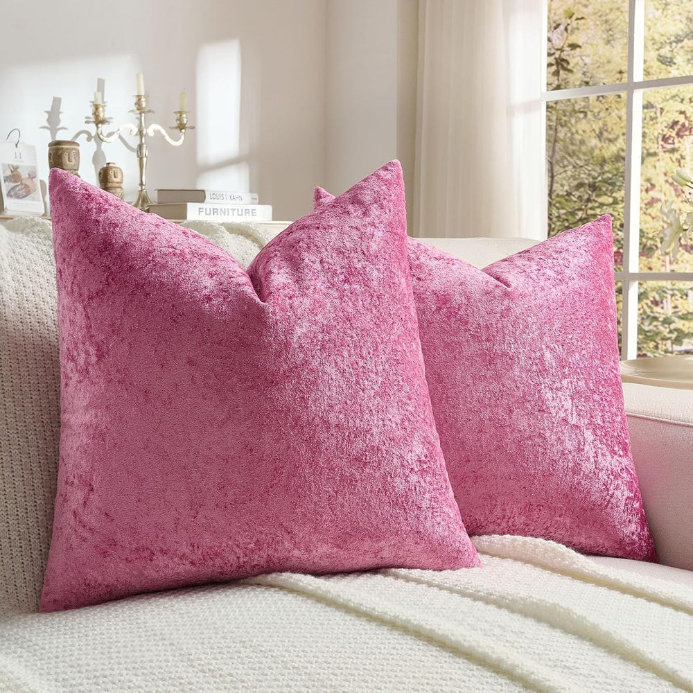 FUTEI Pack of 2 Crushed Flannel Throw Pillow Covers 26x26 Inch, Hot Pink