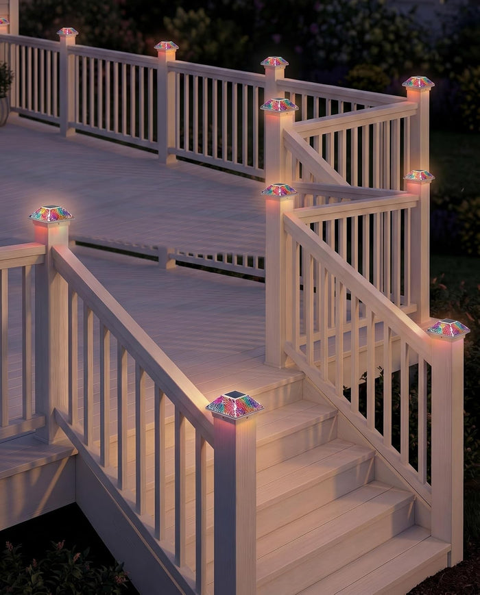 Tuanse 6 Pack Mosaic Solar Post Cap Lights for Fence Deck Posts, Colorful