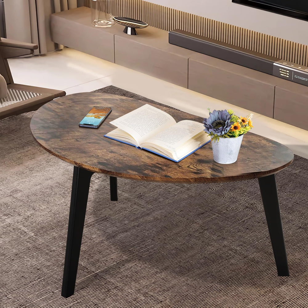 Large Oval Coffee Table Espresso Wood Mid Century Modern Unique Retro Farmhou...