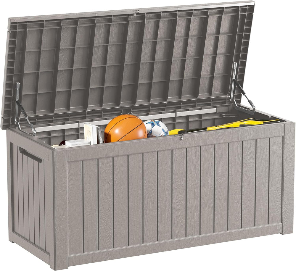 Outdoor Storage Box Waterproof, 270 Gallon Lockable Resin Deck Box Large, Pat...