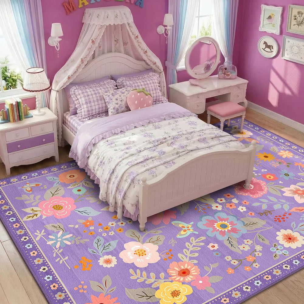 RELEANY Floral Washable 8x10 Area Rugs Purple/Pink