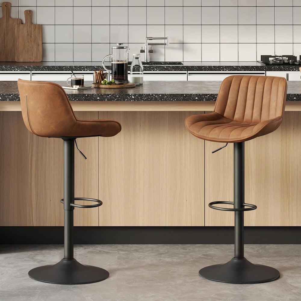 Volans Bar Stools Set of 2, Mid Century Modern Faux Leather Swivel Adjustable...