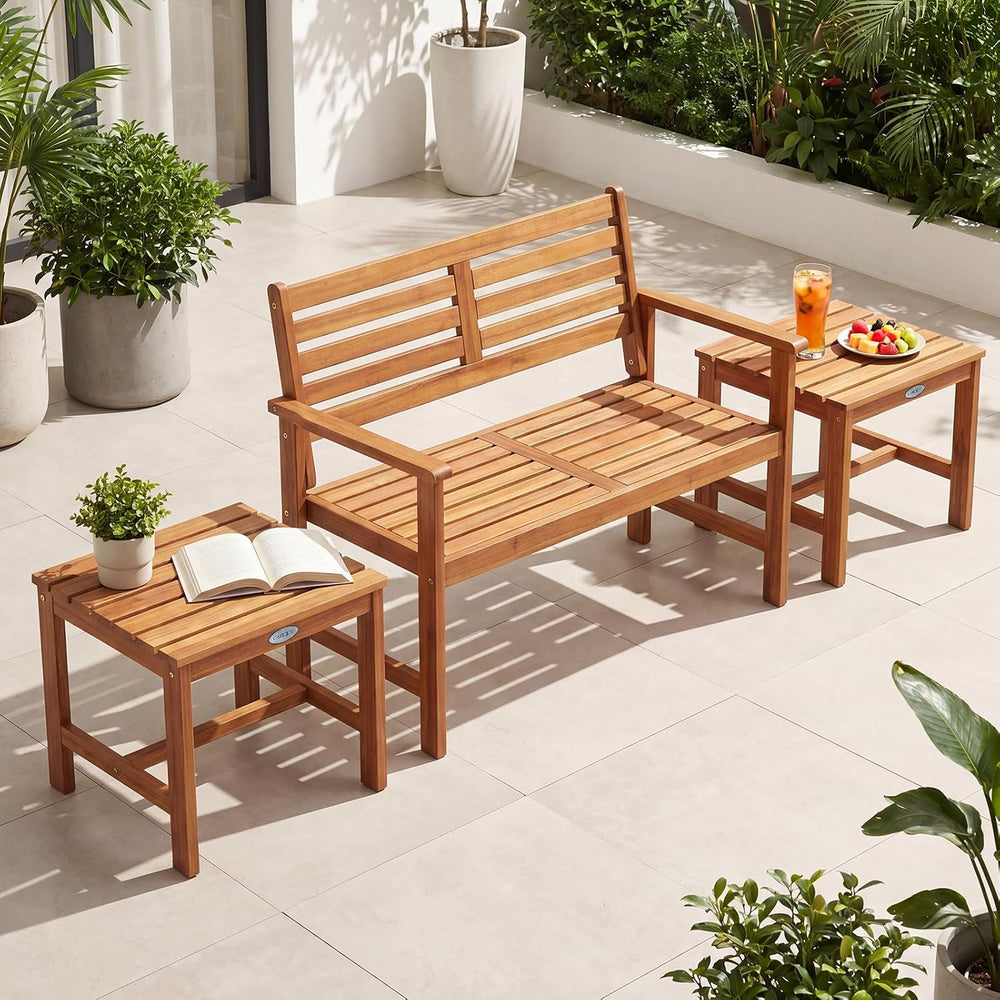 Tangkula Patio Acacia Wood Side Table, 17" Square End Table with Slatted...